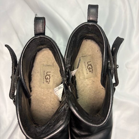 Ugg Emalie Black Leather Wedge Women’s 8 Waterproof Winter Ready Side Zip Wool - Picture 11 of 11